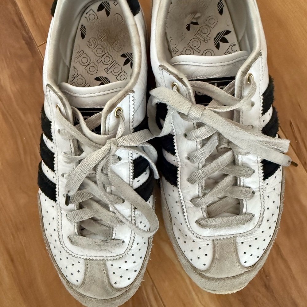 adidas White and Black Retro Leather Trainers